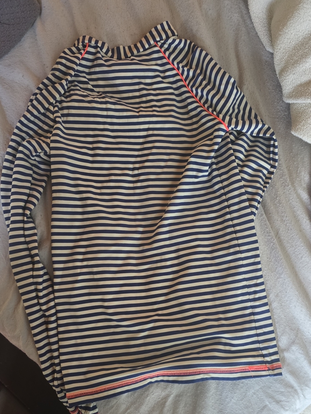 Mini Boden Navy and White Striped Top with Neon Pink Piping